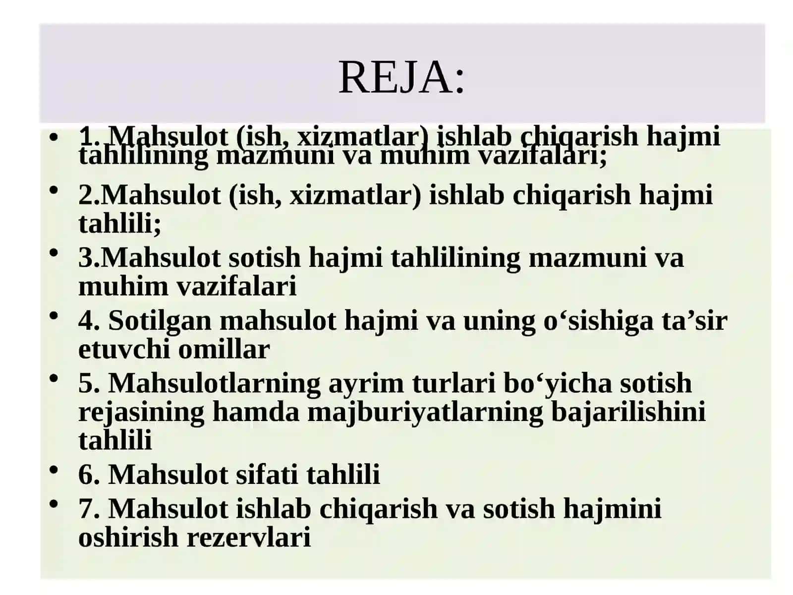 MAHSULOT ISHLAB CHIQARISHVA SOTISH HAJMITAHLILI 2