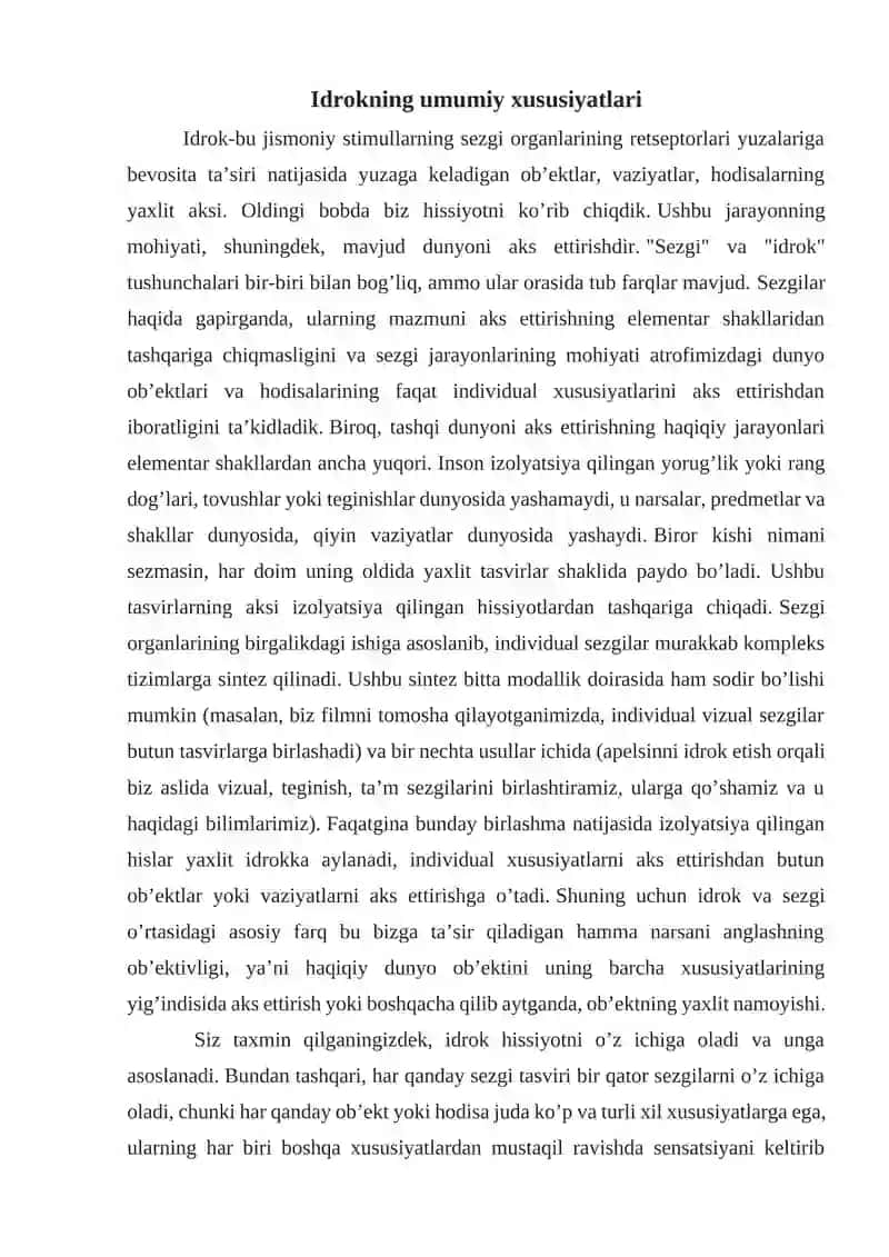 Idrokning umumiy xususiyatlari 2