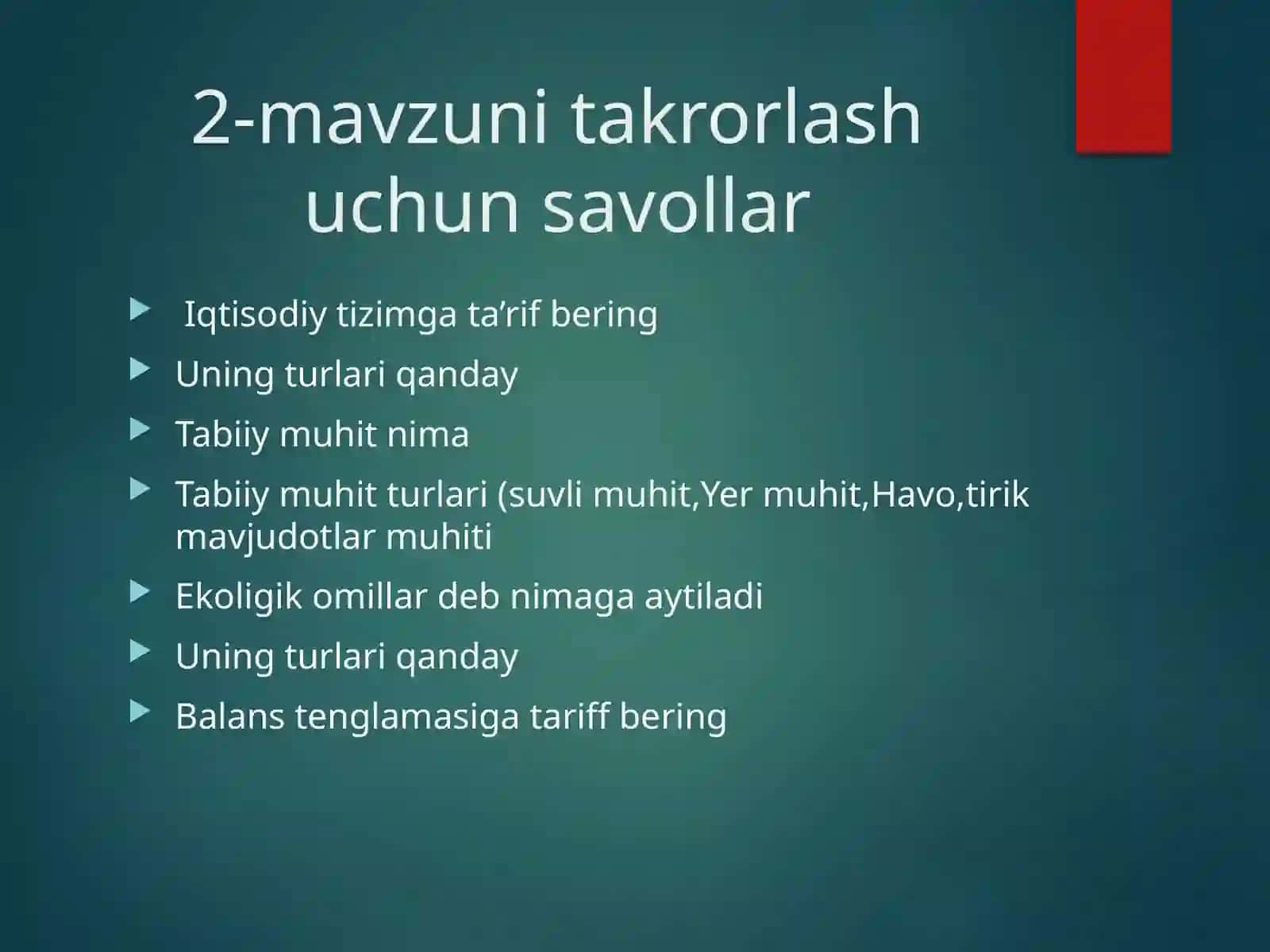 Tabiiy resurslar va tabiatdan foydalanish asoslari 2