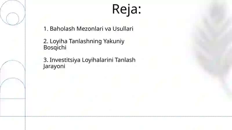 Investitsion loyihalarni tanlab olish tartibi 2