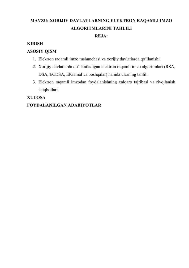 Xorijiy davlatlarning elektron raqamli imzo algoritmlarini tahlili 2