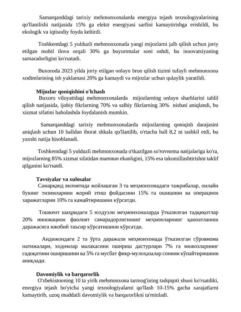 Mehmonxona xòjaligida innovatsion faoliyat samaradorligini baholash 2