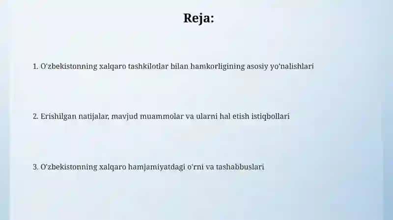 O‘zbekistonning xalqaro tashkilotlar bilan hamkorligi 2