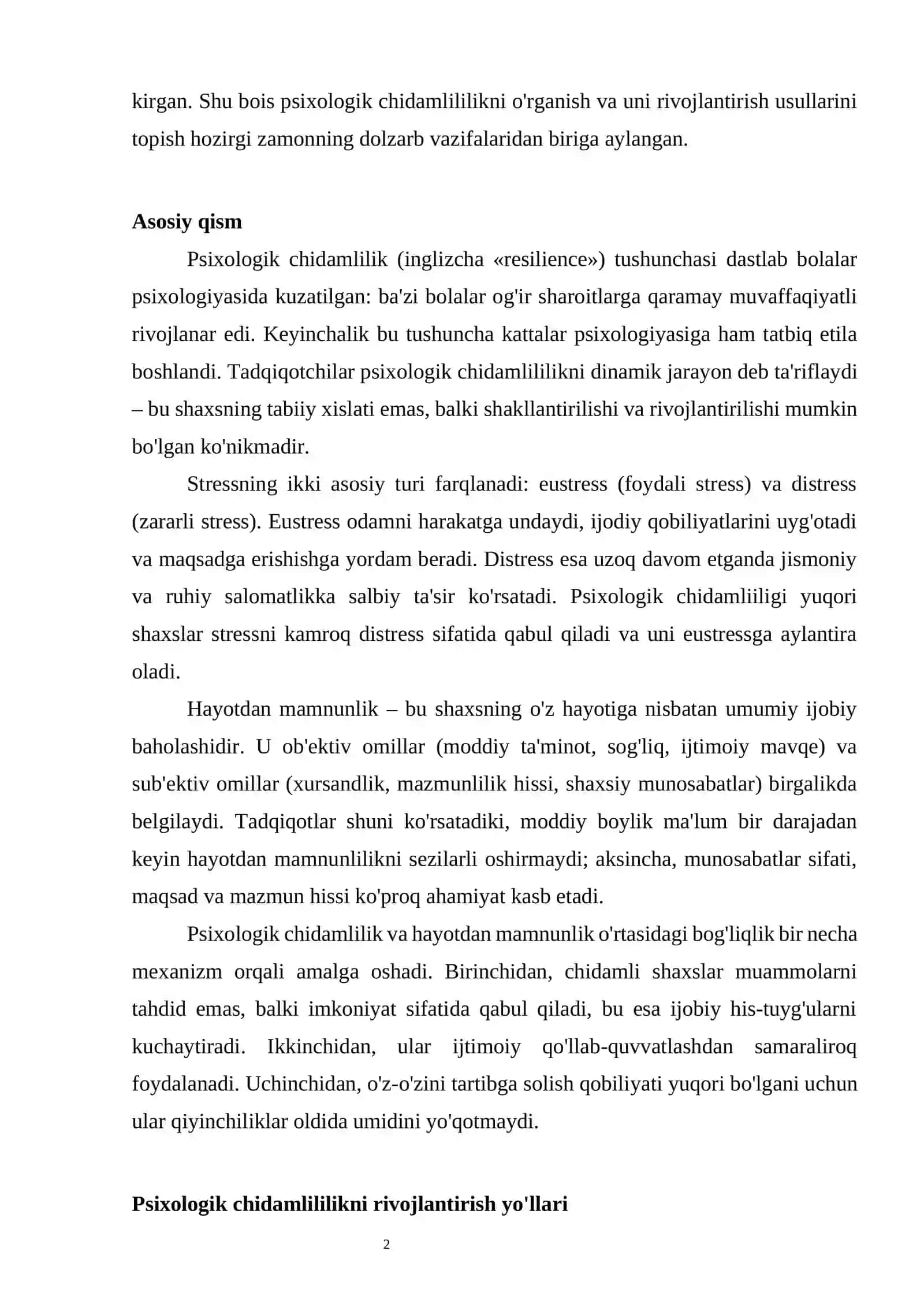 PSIXOLOGIK CHIDAMLILIK, STRESS VA HAYOTDAN MAMNUNLIK 2