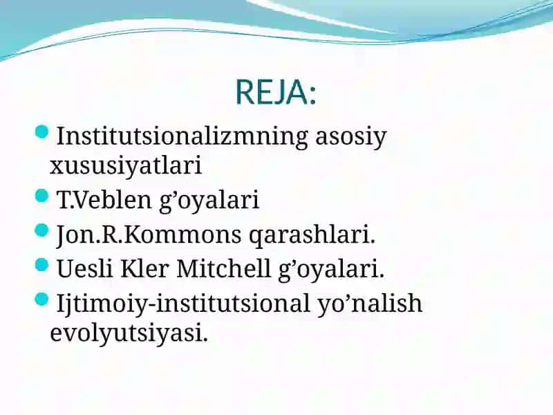 Institutsionalizmning asosiy xususiyatlari 2