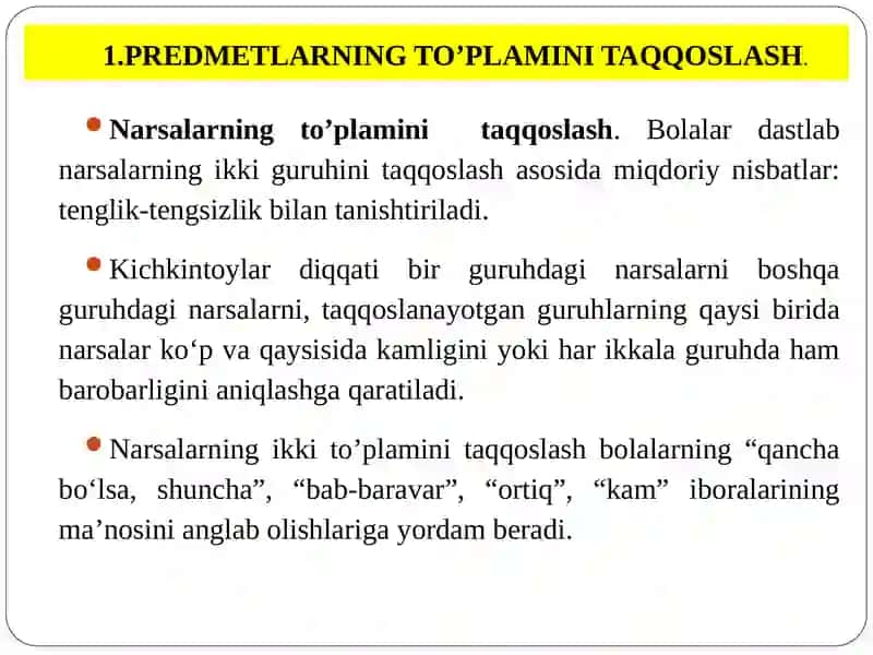 Narsalarning to’plamini taqqoslash 2