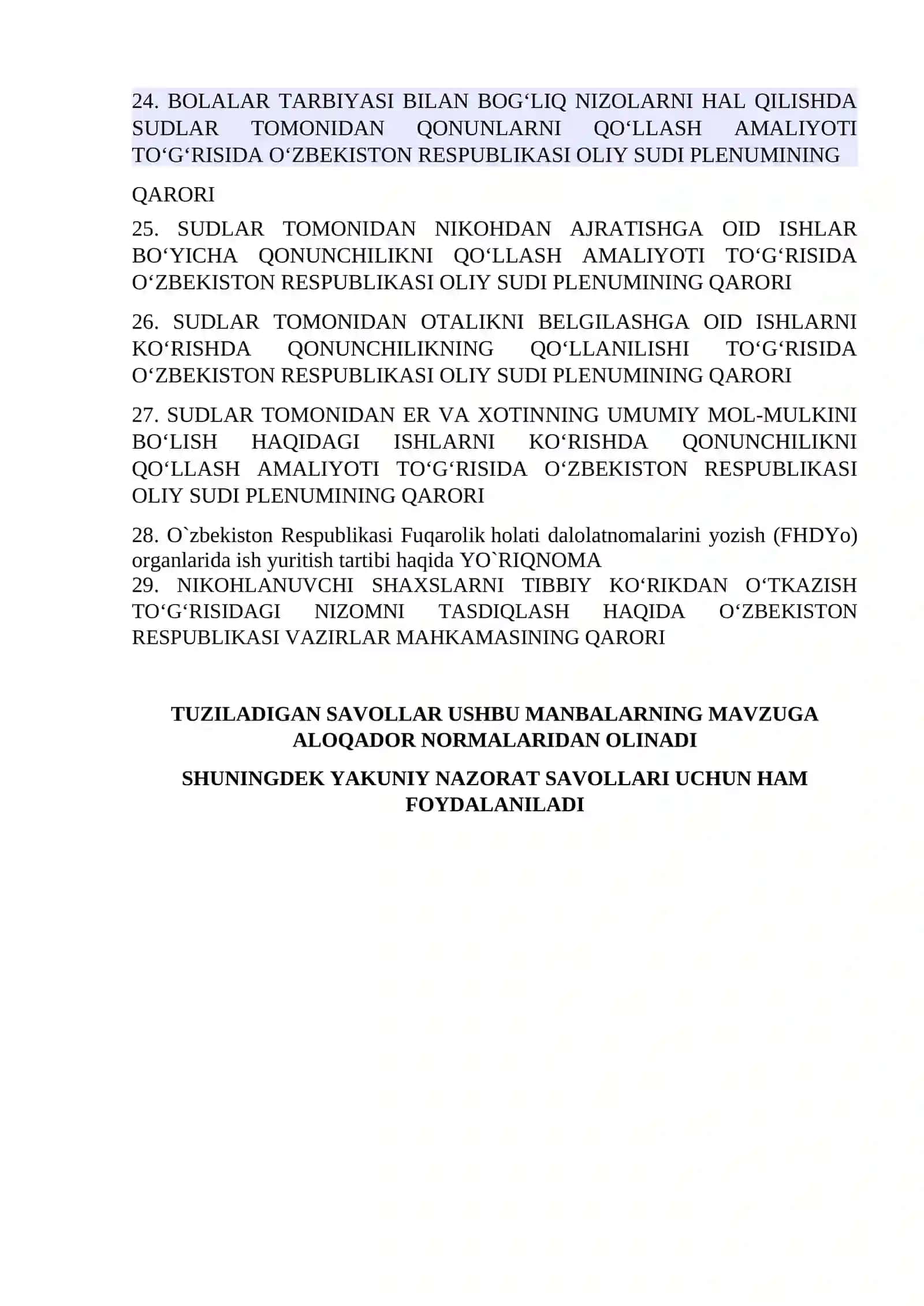 Oila huquqidan manbalar 2