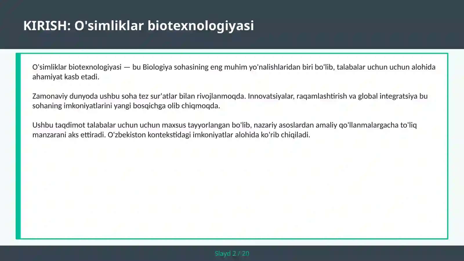 O'SIMLIKLAR BIOTEХNOLOGIYASI 2