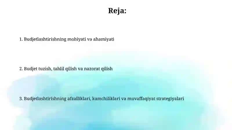 Byudjetlashtirish moliyaviy rejalashtirish 2