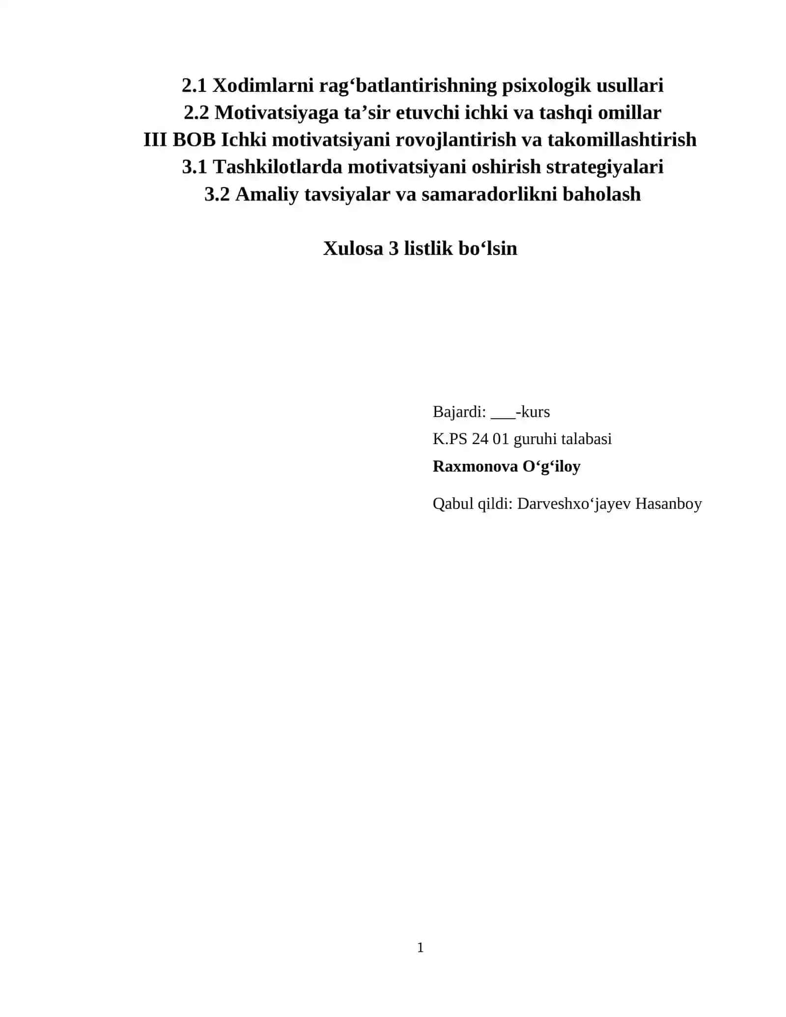 "Ichki tashkiliy motivatsiyalar" 2