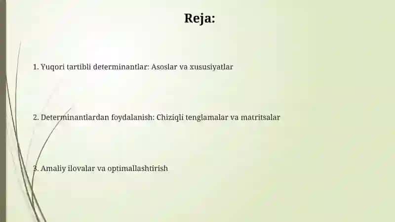 Yuqori tartibli aniqlovchilardan foydalanish 2