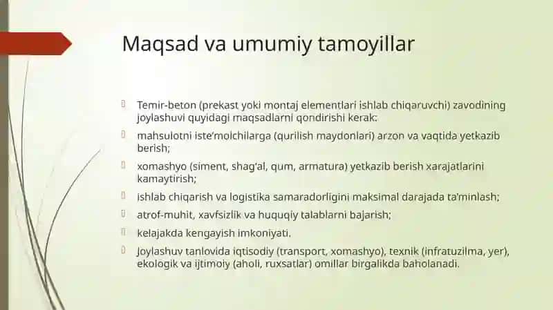 Temir-beton zavodlarini joylashtirish kursatkichlari 2