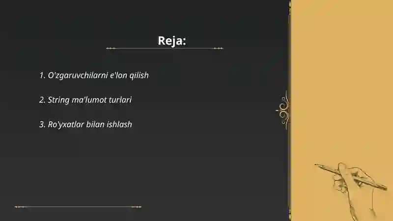 O'zgaruvchilarni e'lon qilish 2