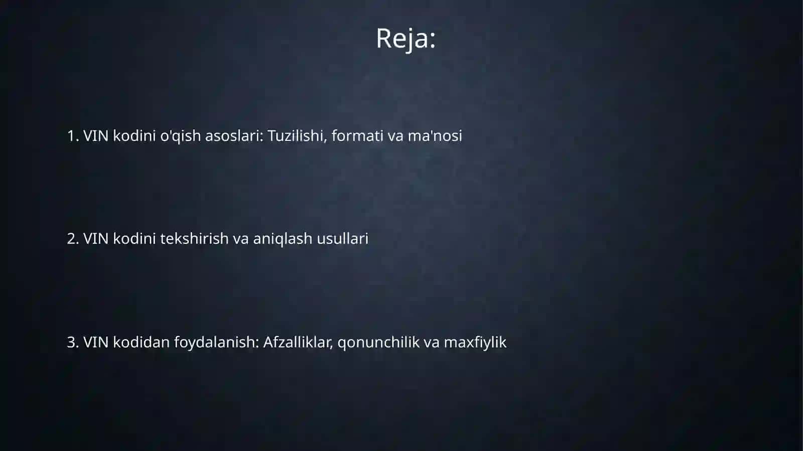 Avtotransport vositalarining VIN kodini òqish 2