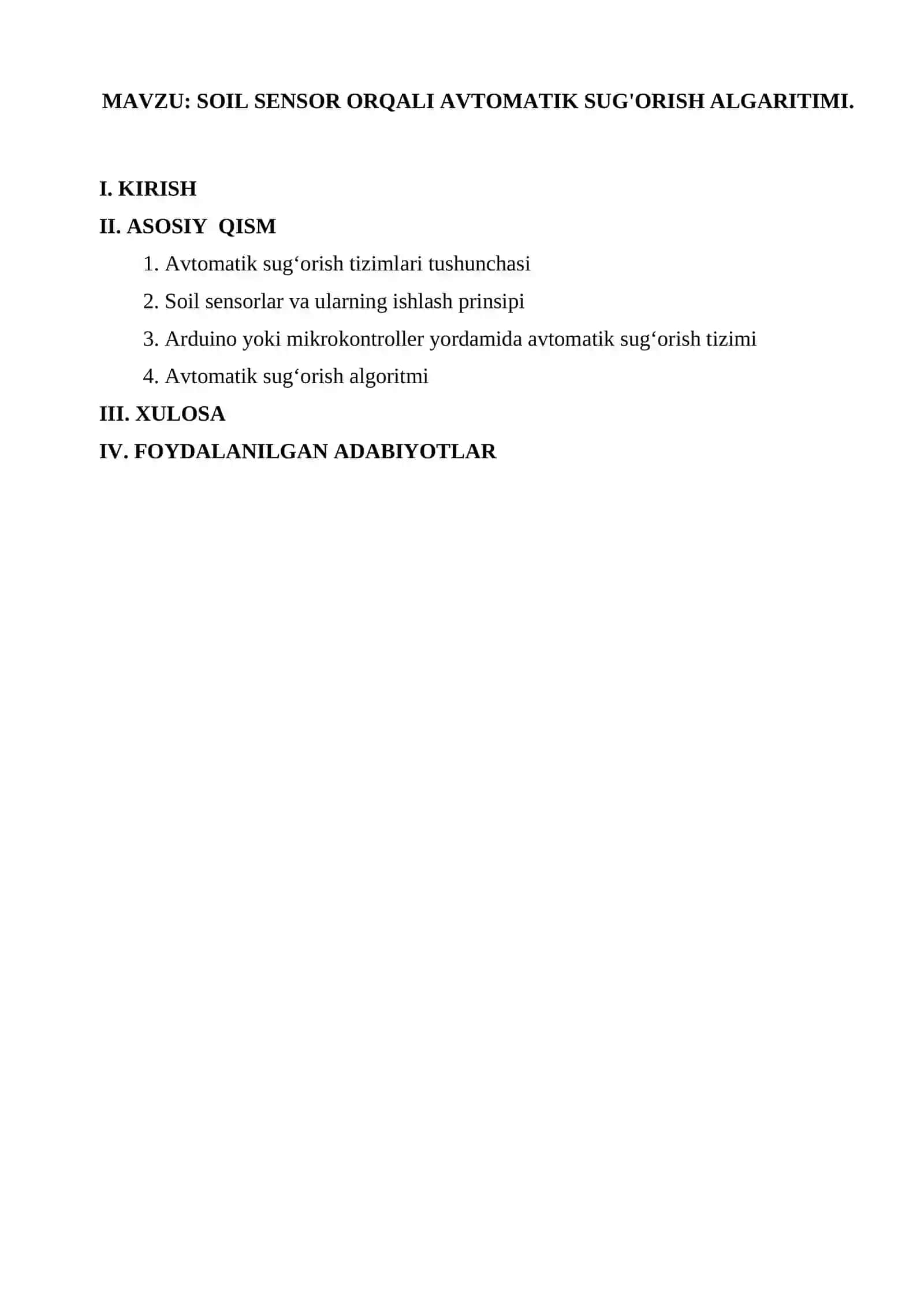 SOIL SENSOR ORQALI AVTOMATIK SUG'ORISH ALGARITIMI 2