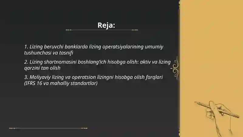 Lizing beruvchi bankda lizing operatsiyalari hisobi 2