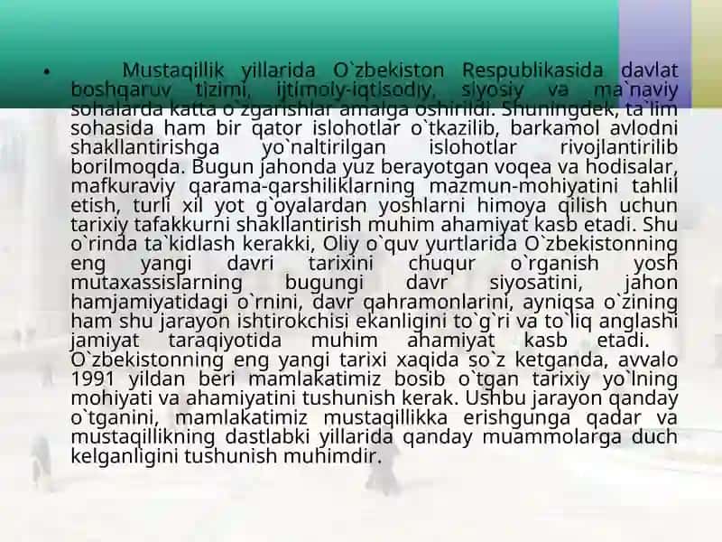 O‘zbekistonning eng yangi tarixi 2