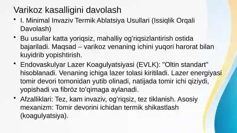 Oyoq venalari varikoz kasalligida bajariladigan operatsiyalar 2