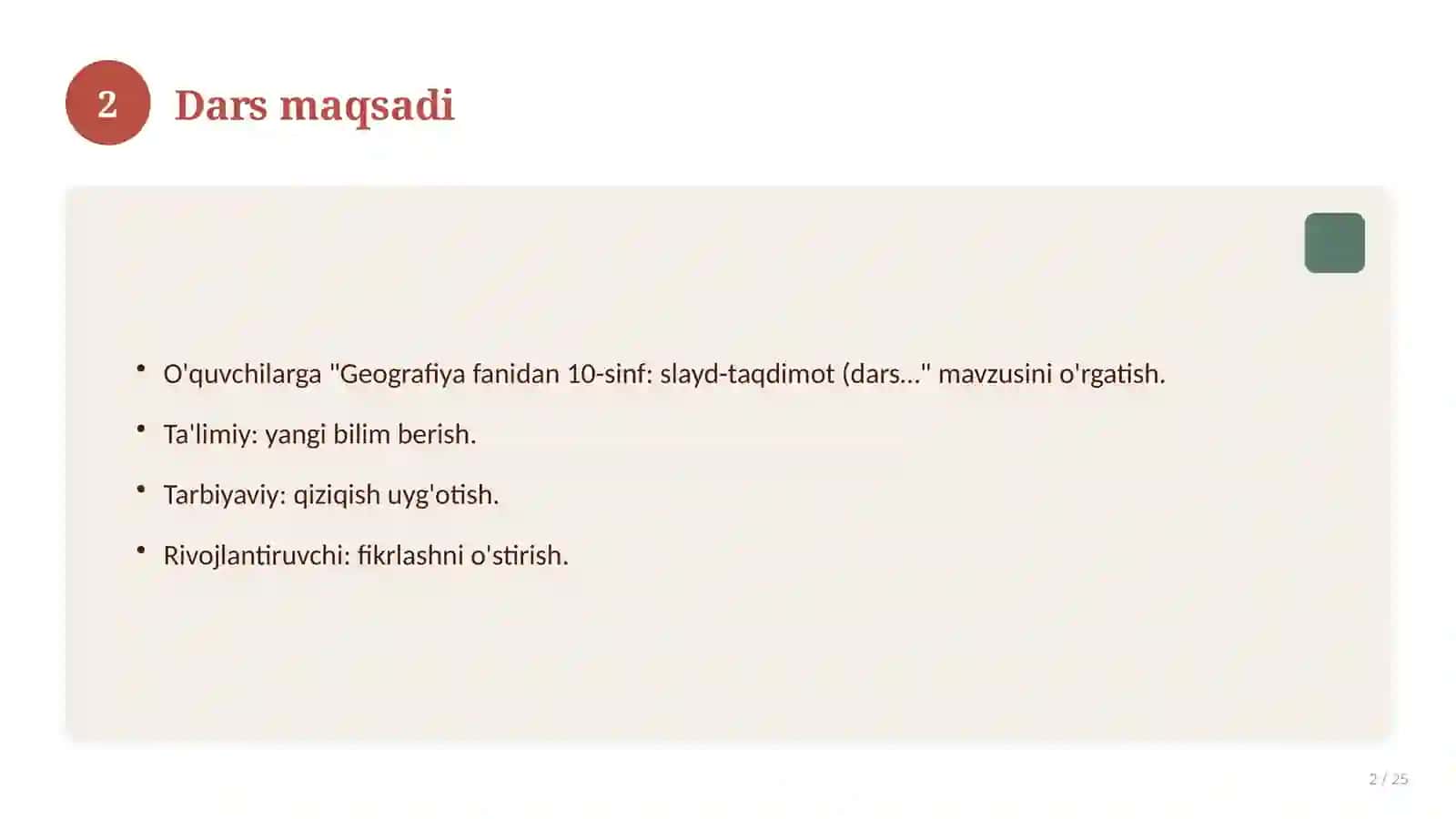 Geografiya fanidan 10-sinf: slayd-taqdimot (dars uchun) 2