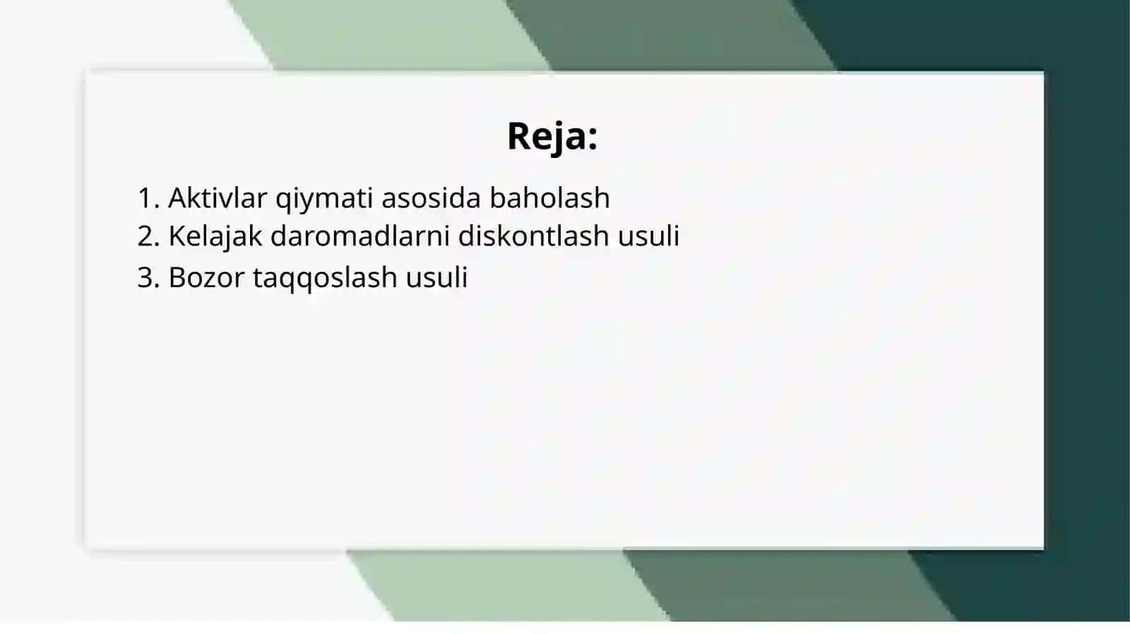 Biznes qiymatini baxlash usullari 2