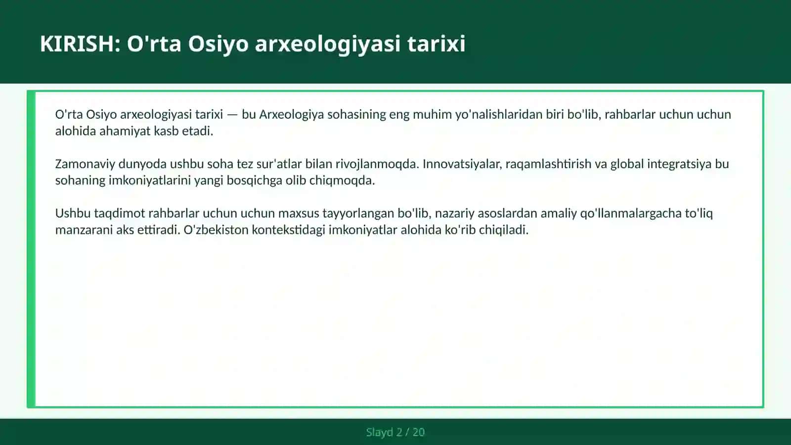 O'RTA OSIYO ARXEOLOGIYASI TARIXI 2