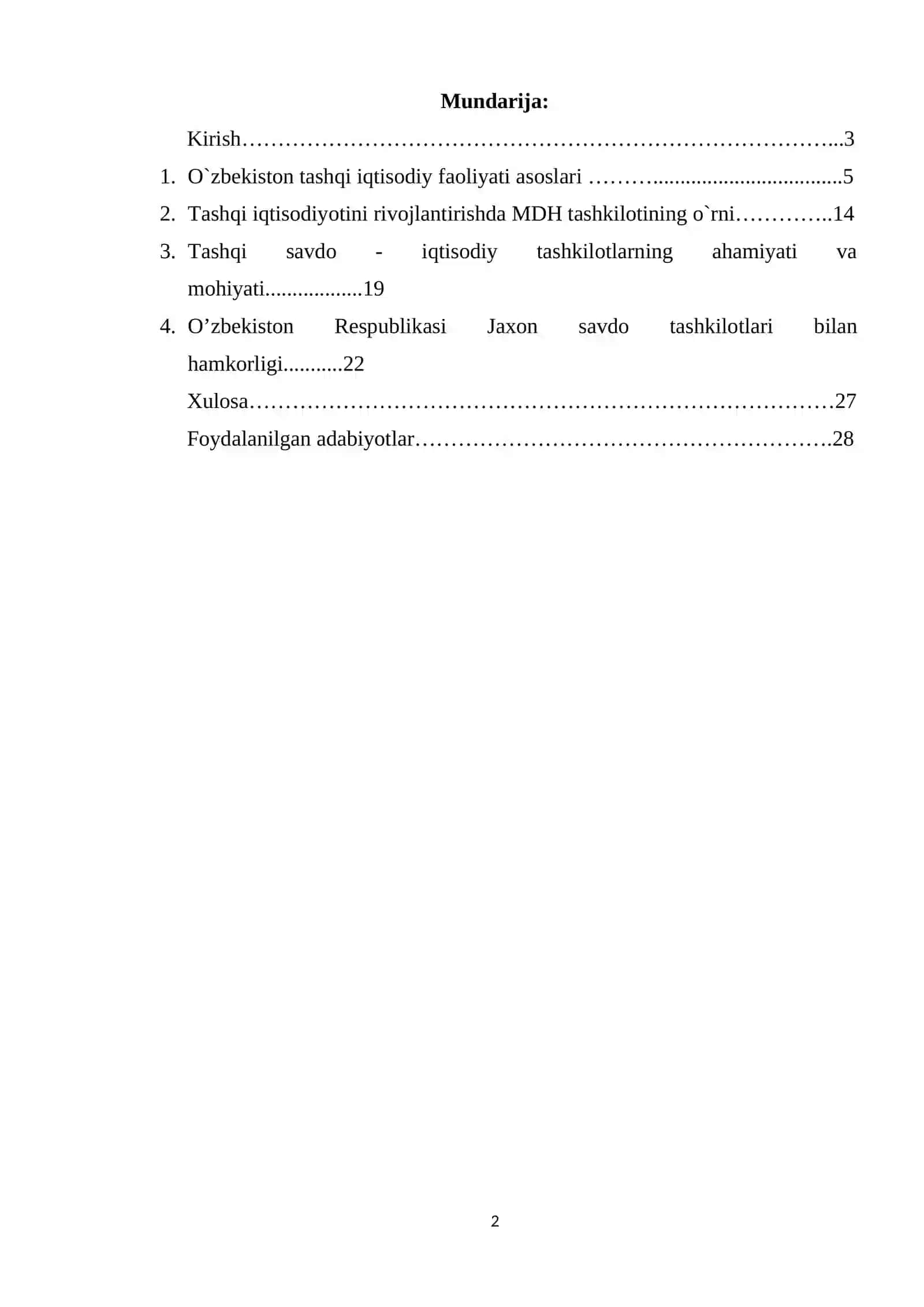 O’zbekiston tashqi savdo munosabatlari 2