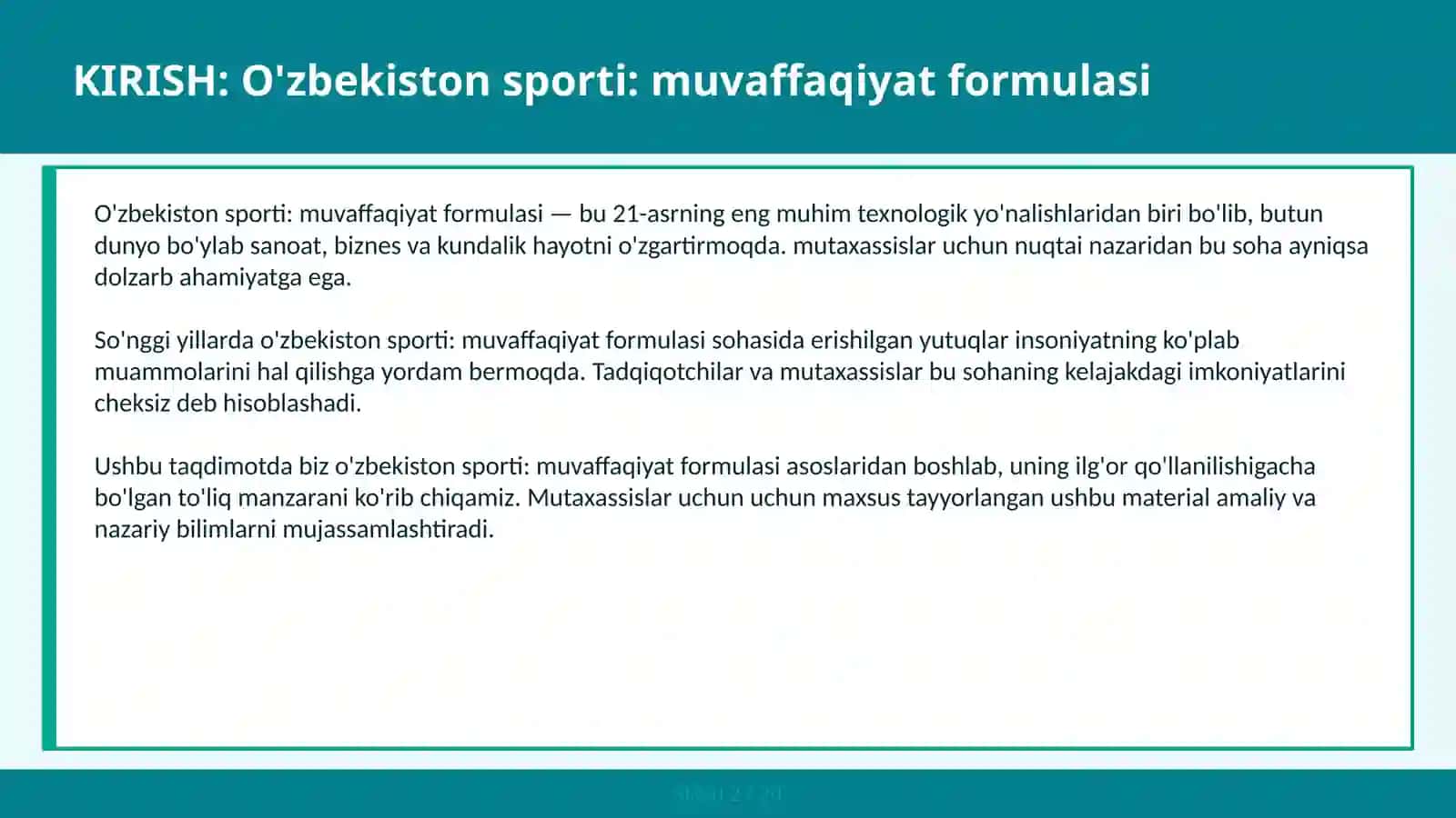 O'zbekiston sporti: muvaffaqiyat formulasi 2