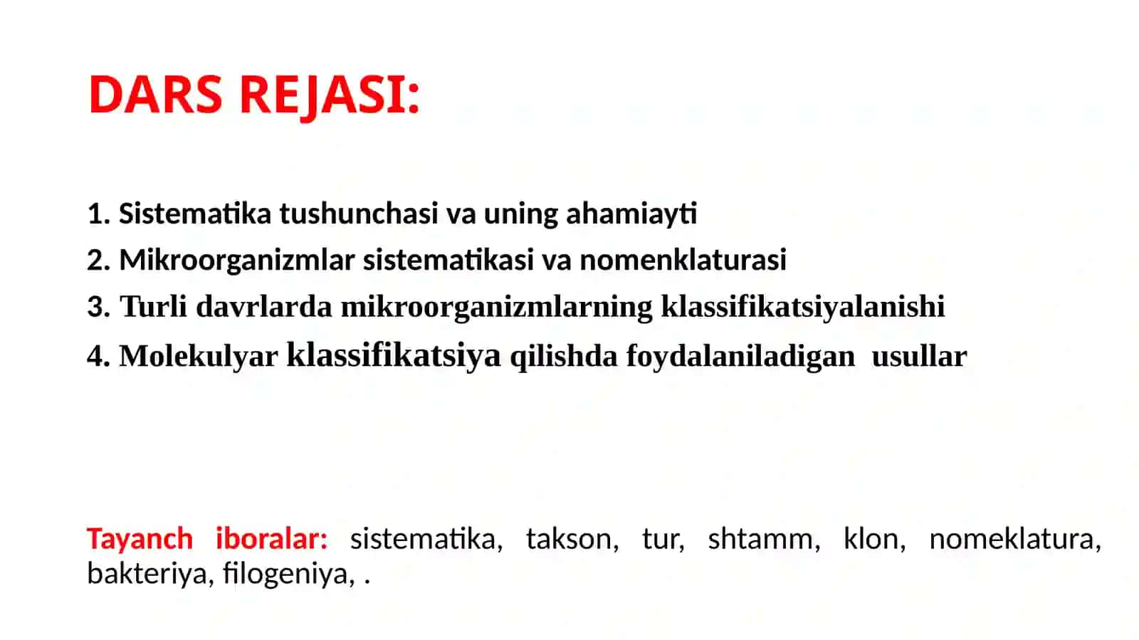 MIKROORGANIZMLARNING KLASSIFIKATSIYASI 2