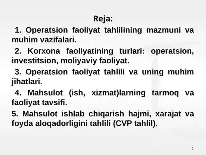 Korxona operatsion faoliyatining tahlili 2