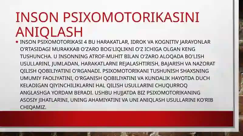 Inson psixomotorikasi xarakteristikasini aniqlash 2