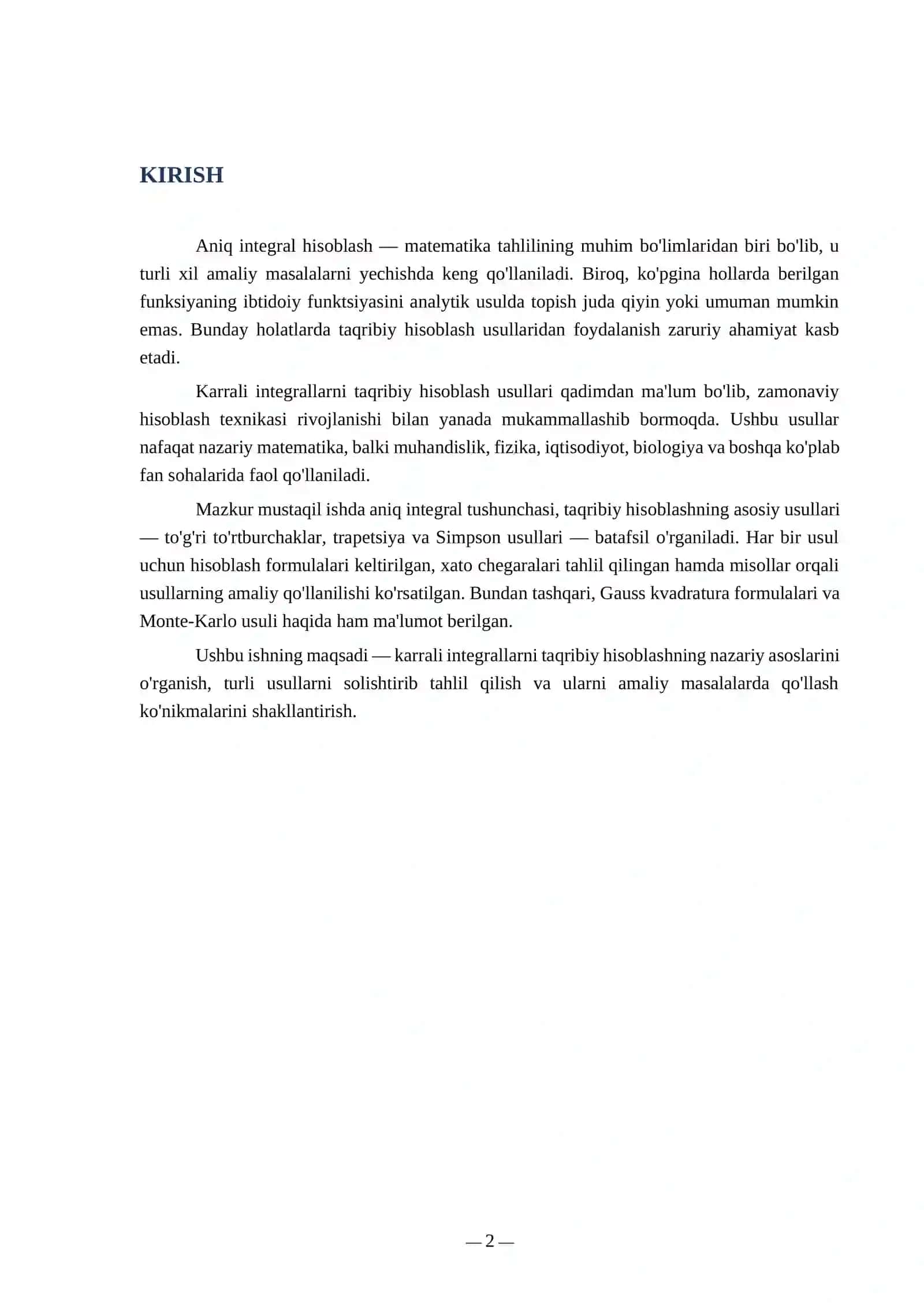 Karrali integrallarni taqribiy hisoblash 2
