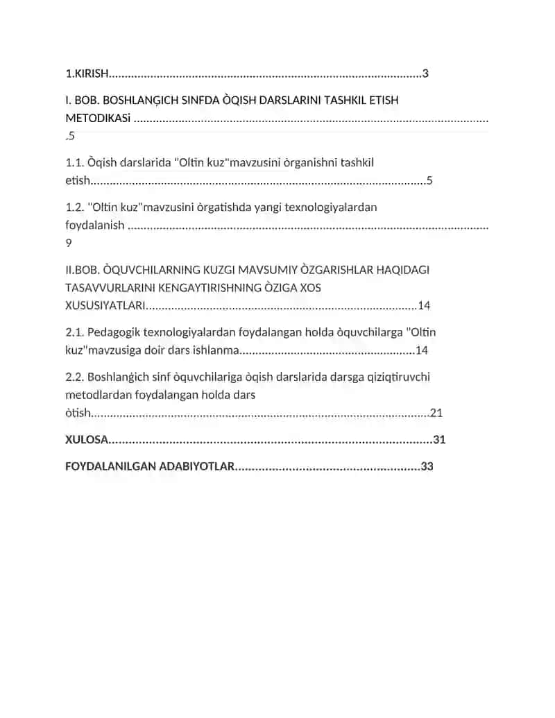 Òqish darslarida "Oltin kuz" mavzusini òrganish 2