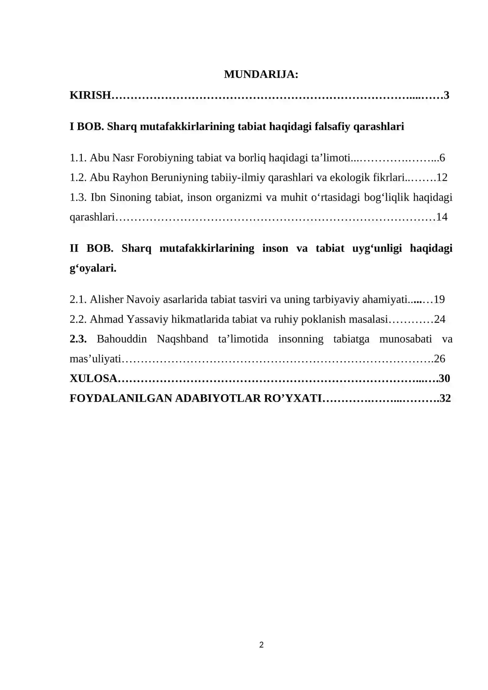 Sharq mutaffakirlarining tabiat, uning inson hayotidagi o'rni haqidagi qarashlari. 2