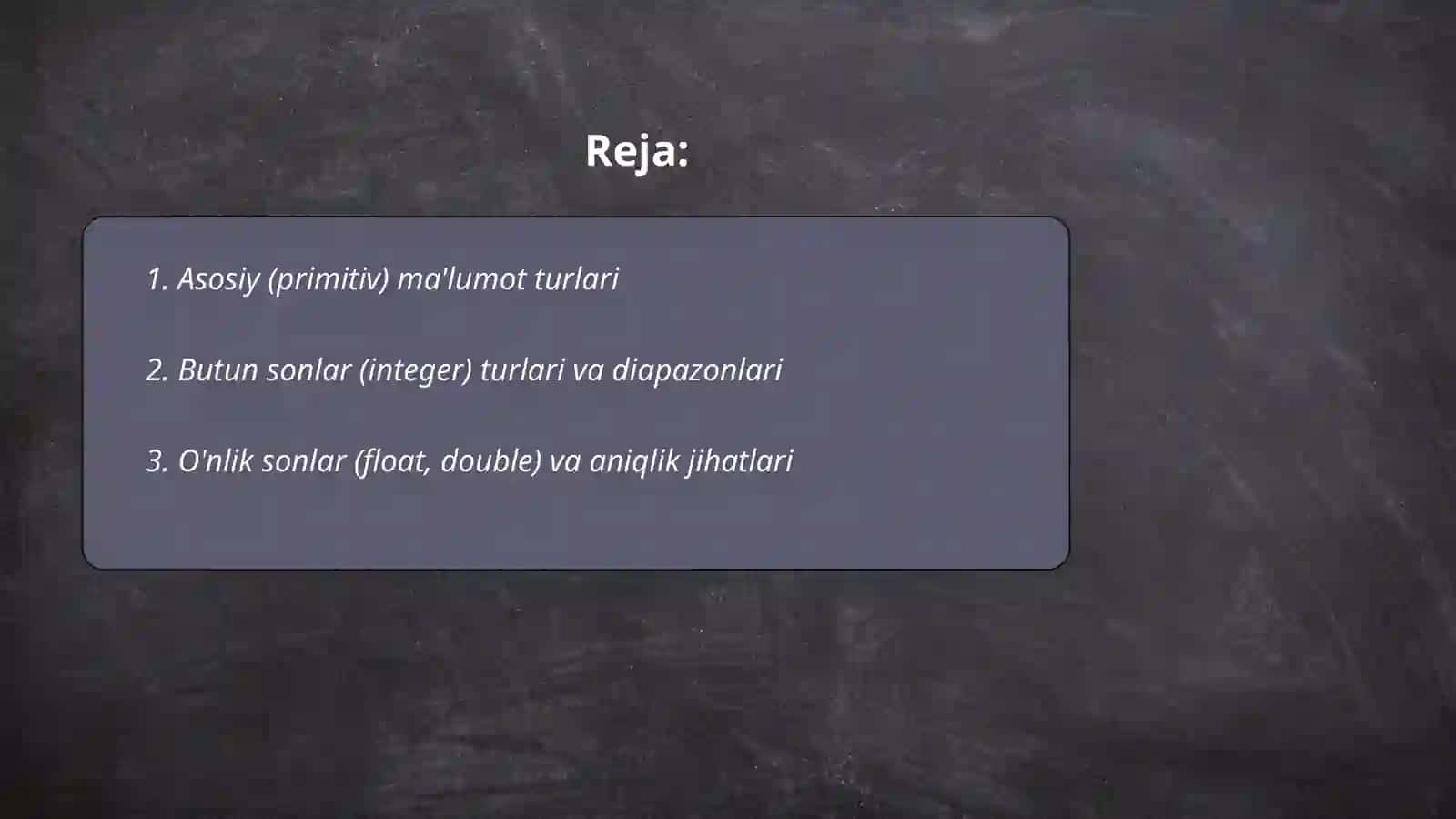Dasturlash tizimidagi Malumotlar turlari 2