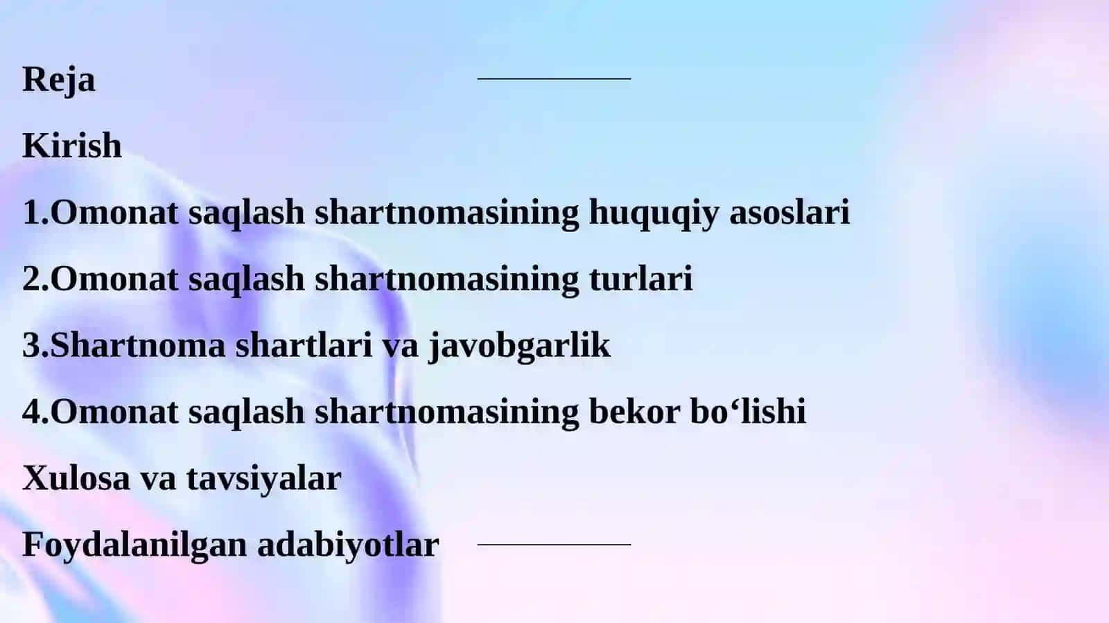 Omonatsaqlash shartnomasining umumiy qoidalari 2