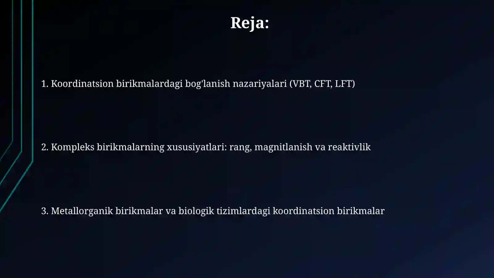Murakkab birikmalar dagi kimyoviy bog'lanish 2