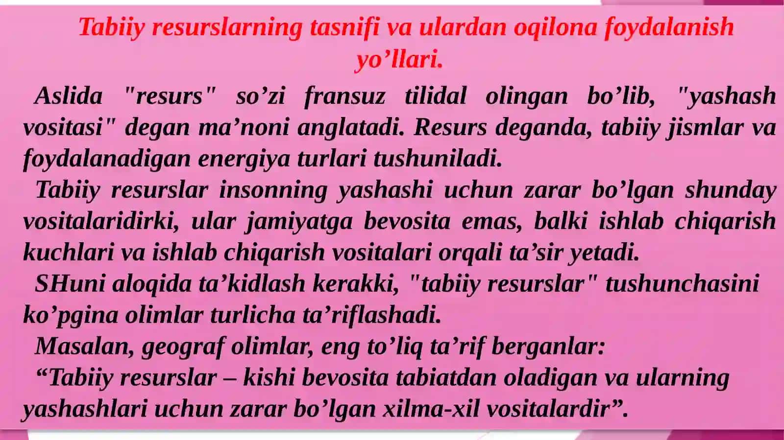 Tabiiy resurslardan oqilona foydalanish 2