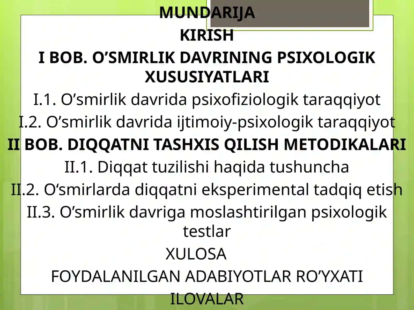 O’SMIRLIK DAVRIDA DIQQAT TARAQQIYOTI 2