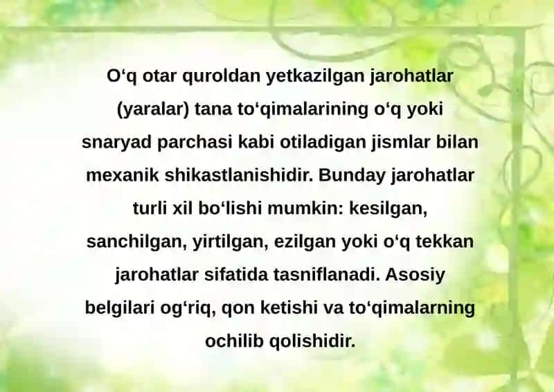 O'QOTAR QUROLDAN JAROHATLANISH 2