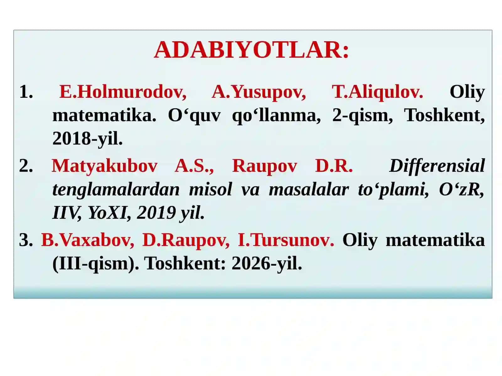O‘ZGARUVCHILARI AJRALGAN VA AJRALADIGAN DIFFERENSIAL TENGLAMALAR 2