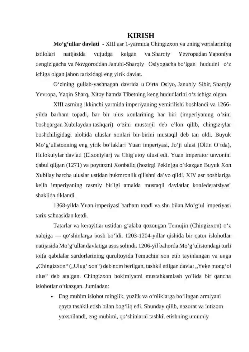 Chingizxon hujumi Mo'g'ullar davlati 2