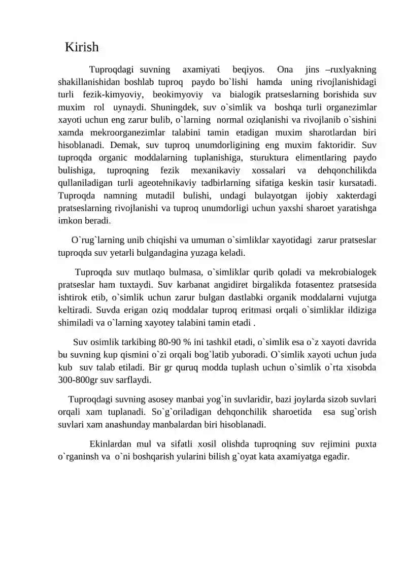 Tuproqdagi suvning axamiyati 2