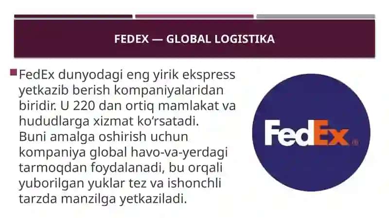 Fedex kompaniyasining logistika tarmoqlari 2