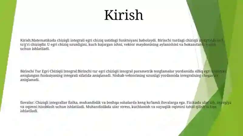 Birinchi Tur Egri Chiziqli Integral 2