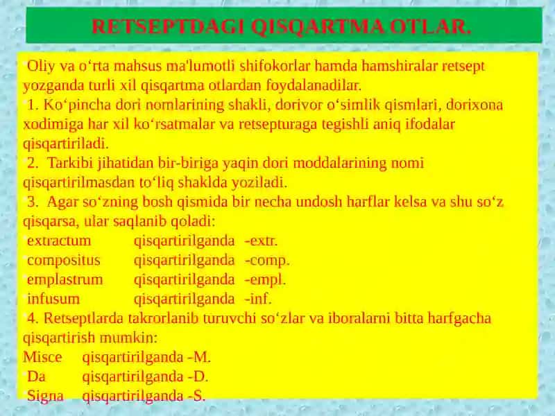 RETSEPTURA IBORALARINING GRAMMATIK TUZILISHI 2
