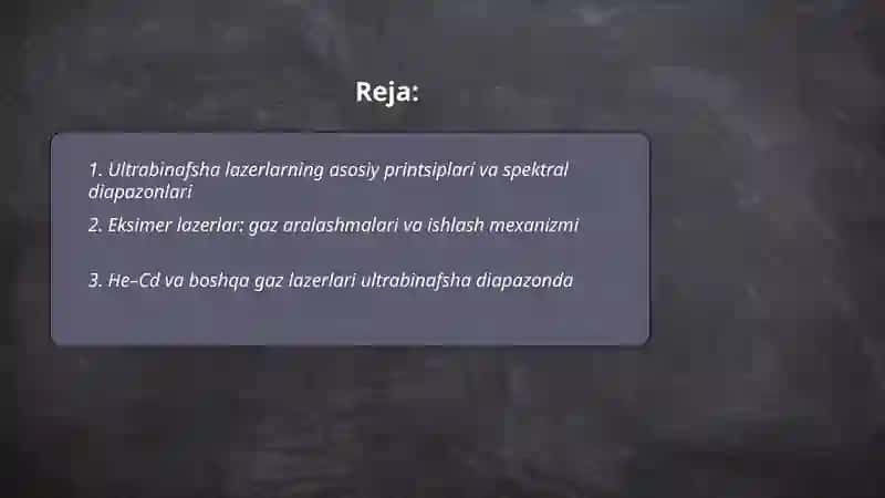 Ultrabinafsha diapazonidagi lazerlar 2
