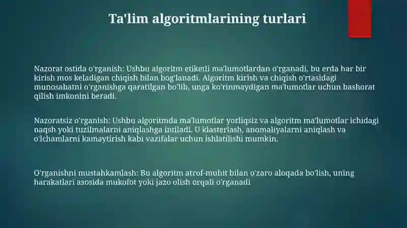 O'Rgatish Algoritmlari 2