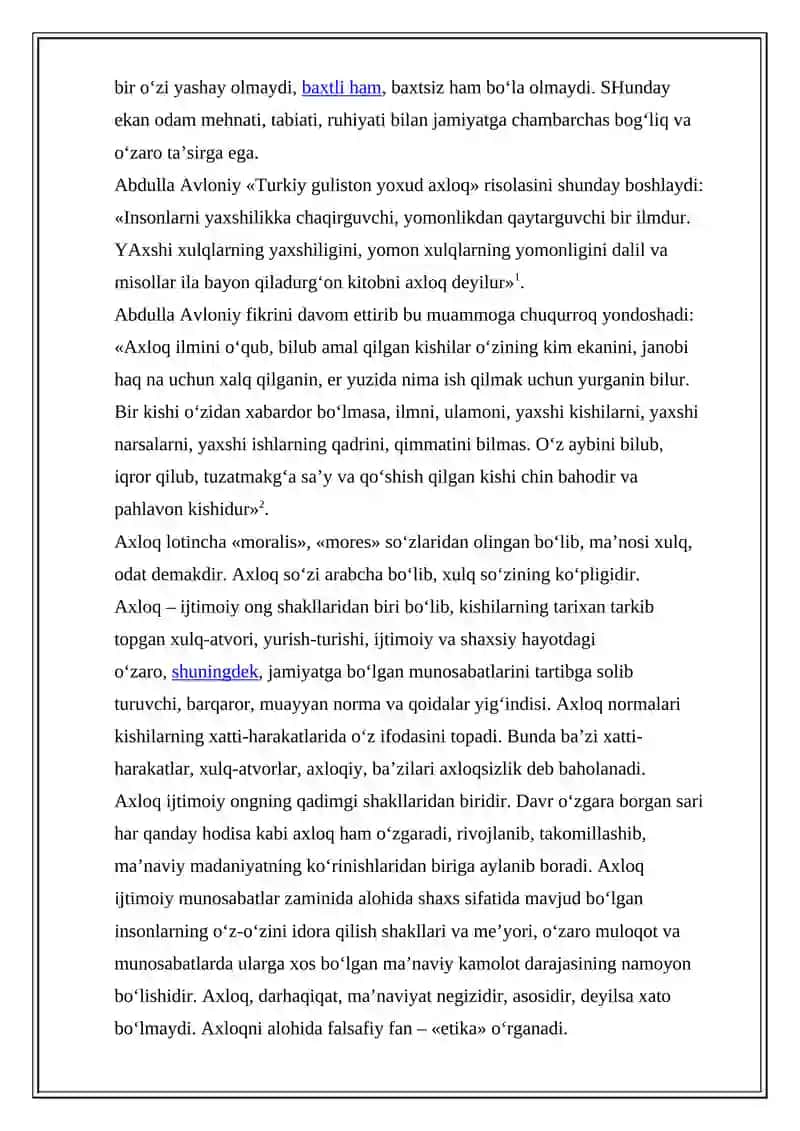 Axloqiy tushunchalarga tarif (Etika) 2