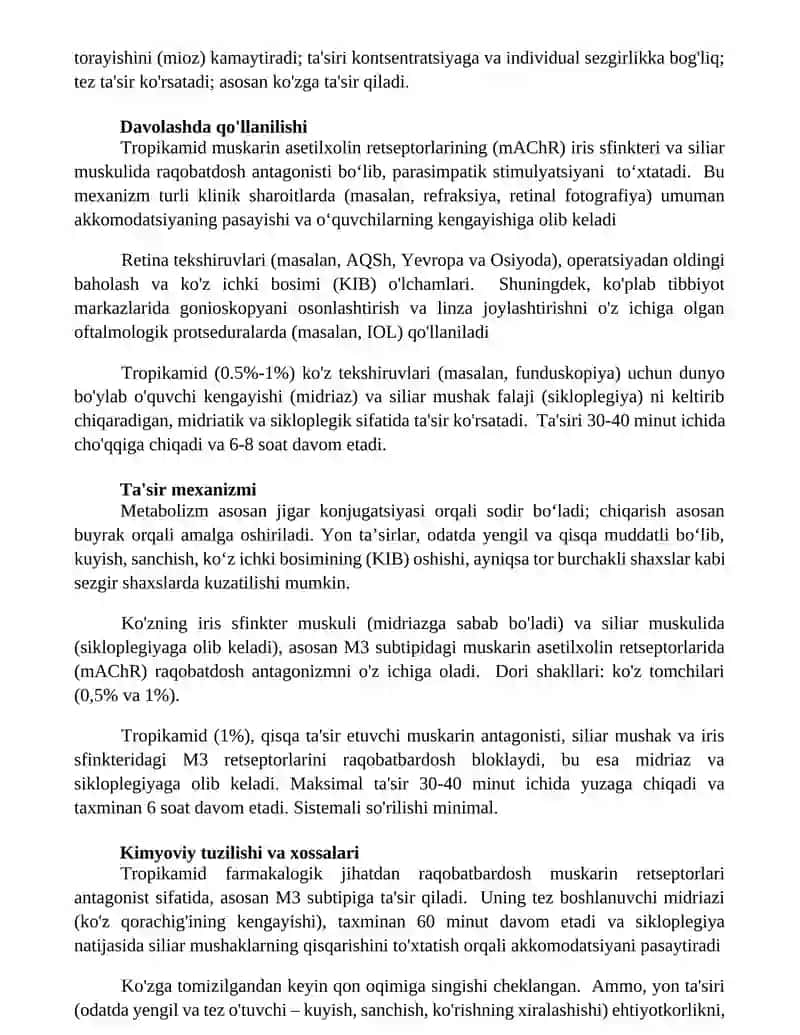 Tropikamid dori vositasning farmakalogiyasi 2