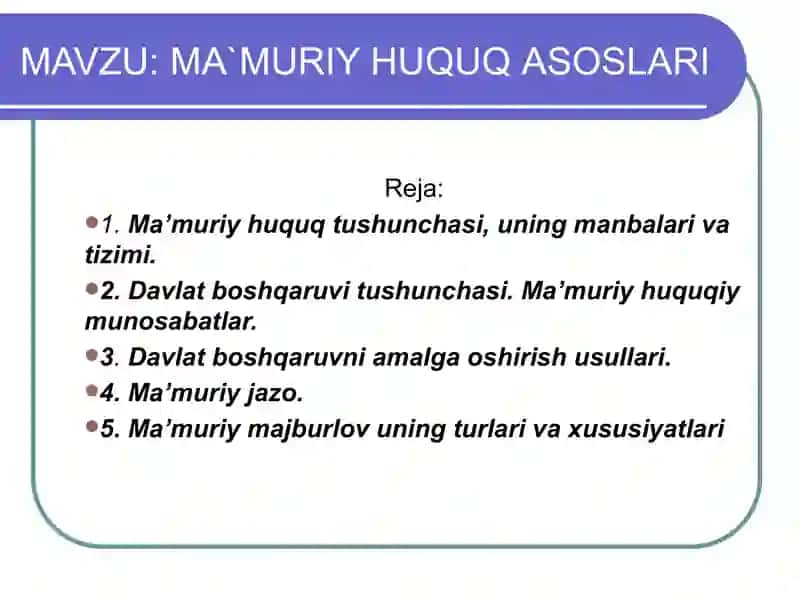 Ma’muriy huquqning manbalar va ularning turlari 2